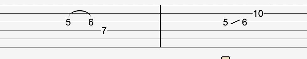 Examples of ♭3 - 3 - 1 lick showing both lower octave (A on 7th fret D string) and higher octave (A on 10th fret B string)